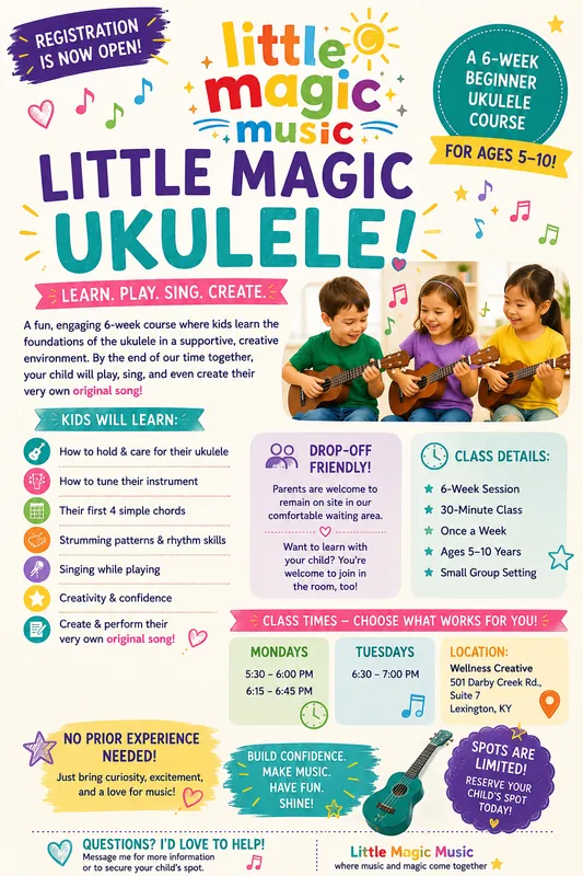 (6-week DROP OFF SESSION) BEGINNER UKULELE Ages 5-10yrs