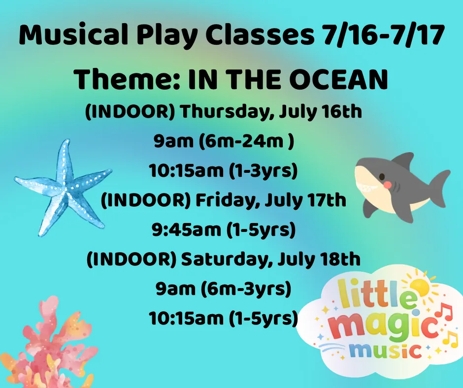 (Ages 1-5yrs) SAT 10:15am INDOOR Musical Play Class
