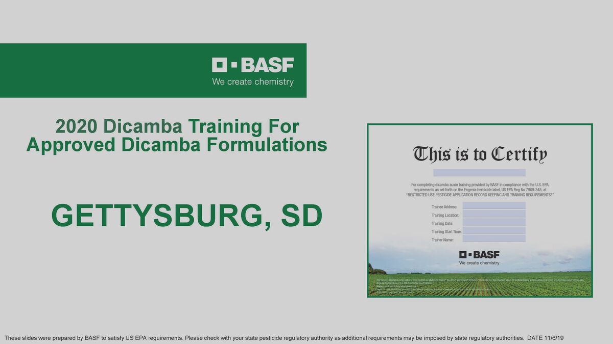 Dicamba Training/Gettysburg, SD