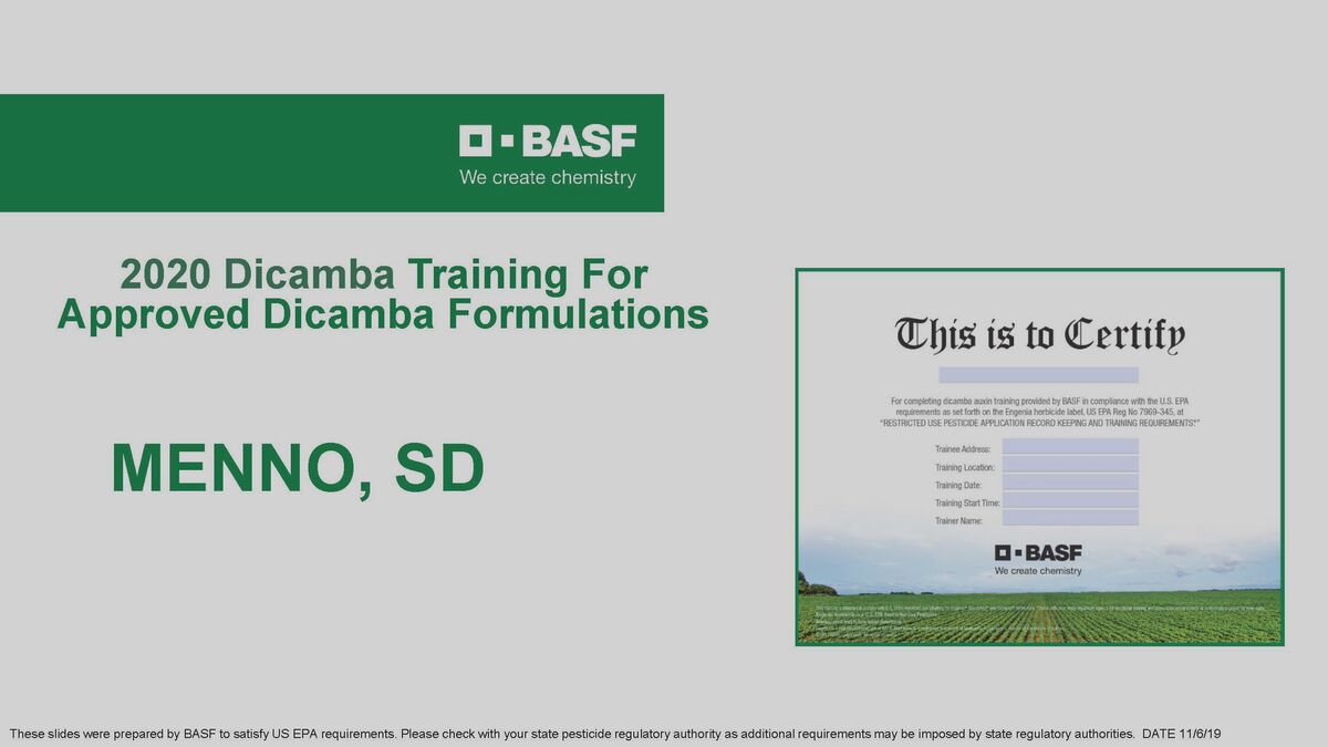 Dicamba Training/Menno, SD