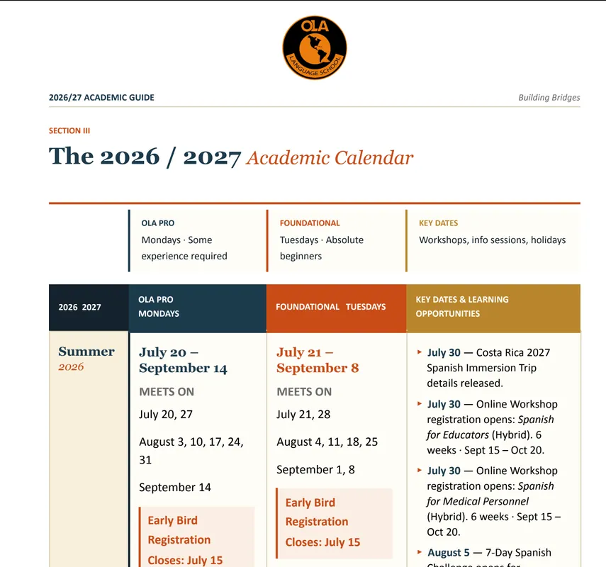 "SPANISH FOCUS" 2026-2027 SCHOOL CALENDAR - FREE