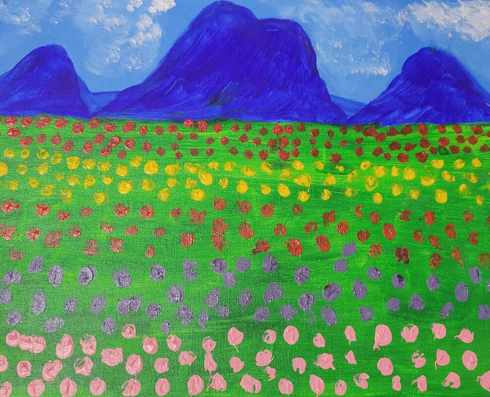 Mommy and Me - Mountains and a Field of Flowers