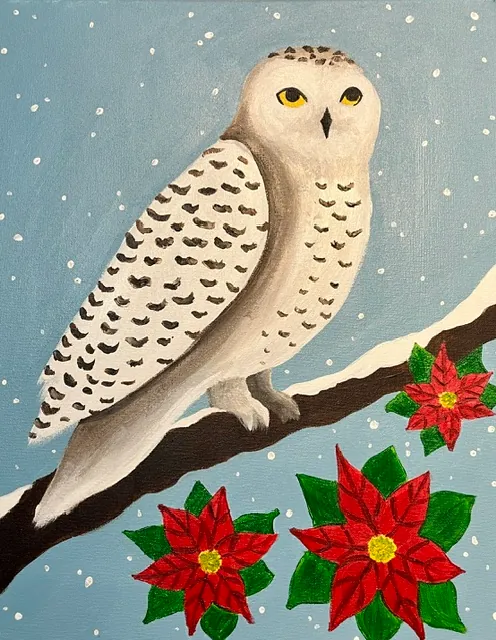 Painting pARTy - Snowy Owl with Poinsettias!