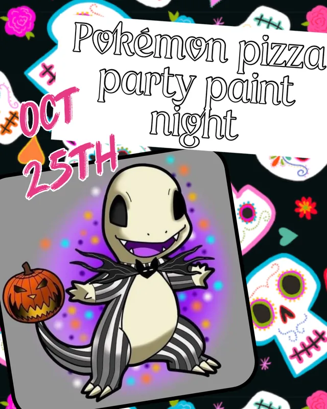 Pokémon and Pizza Party Paint Charmander Jack Skellington Canvas