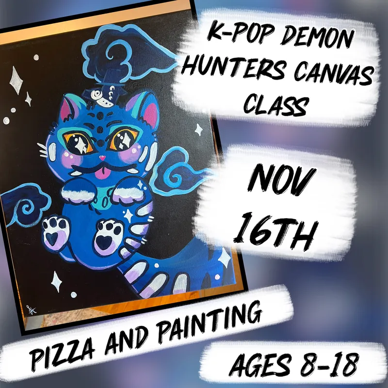 K-pop Demon Hunters and Pizza Party canvas class
