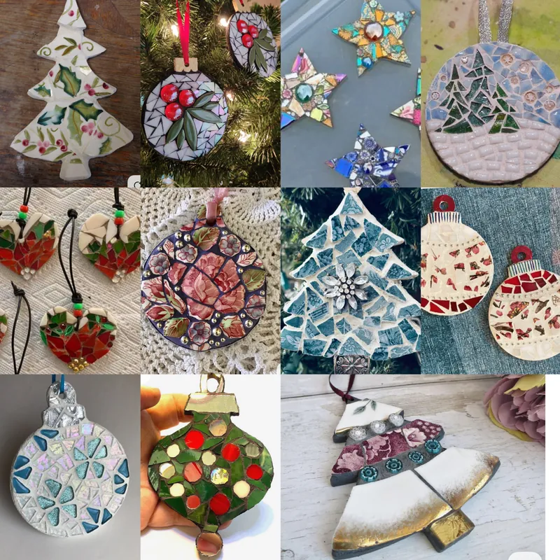 Art @ The Refillary ~ Recycled China and glass scrap mosaic ornaments