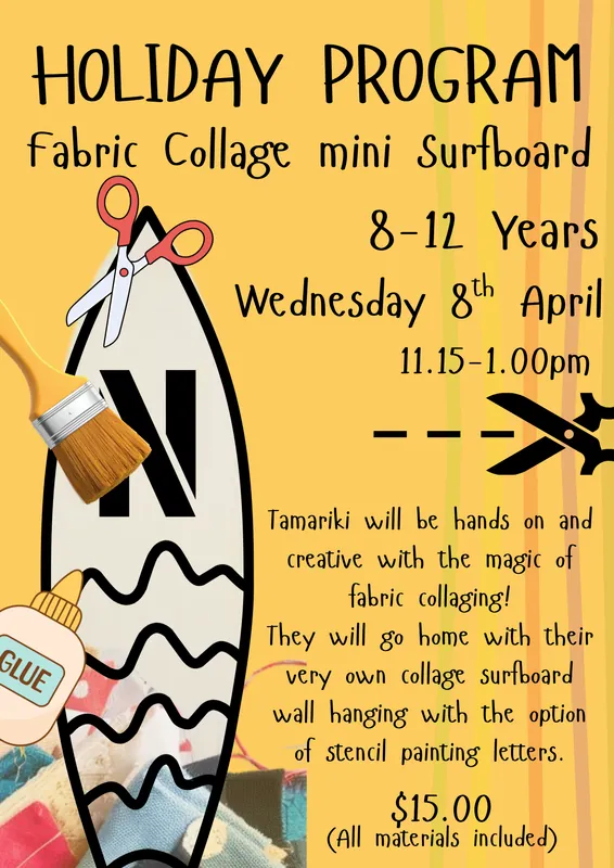 Holiday Workshop 8-12 yrs Fabric Collage Surfboard