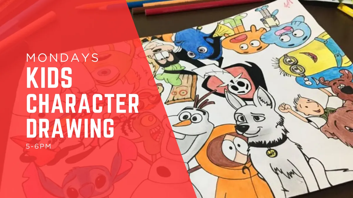 Nov-Dec Kids Character Drawing: Bring Imagination to Life! (Mondays, 5-6pm), 6 weeks
