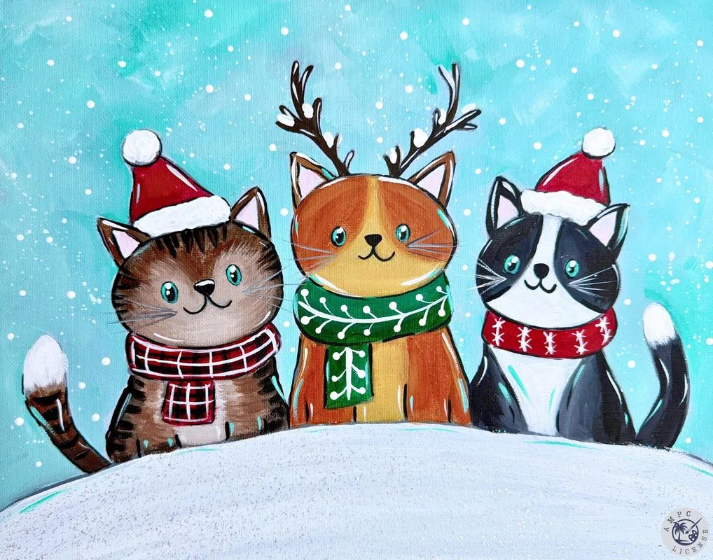 Christmas Kitty Canvas Painting Family Fun!