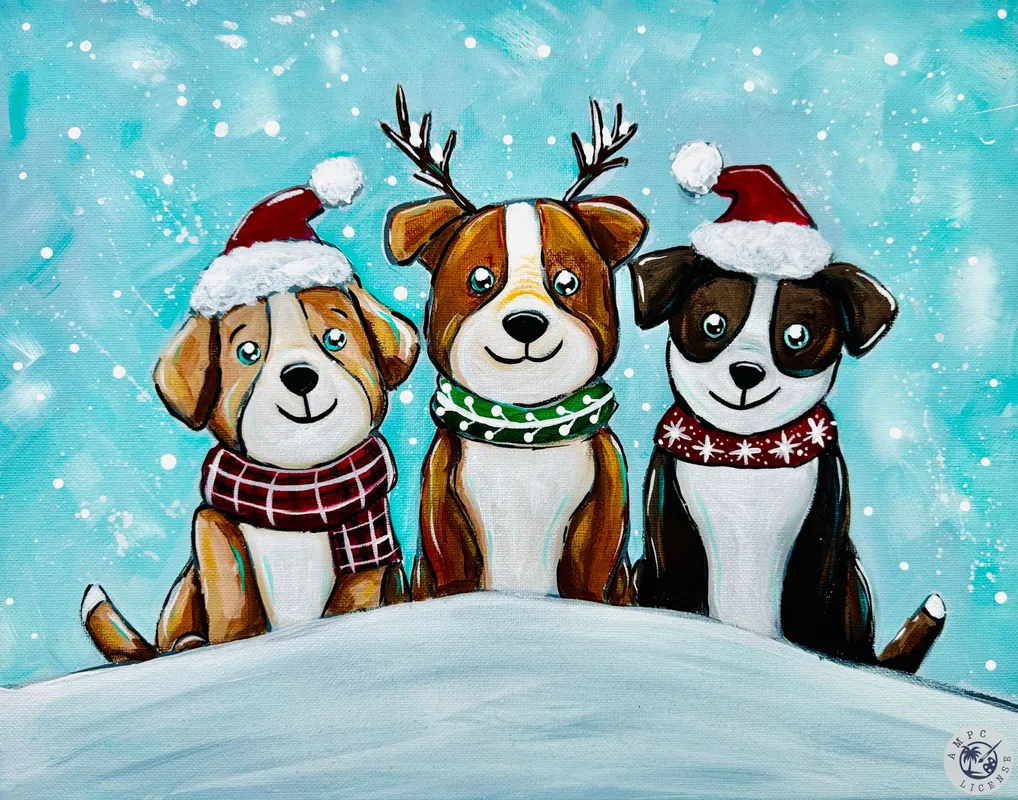 Happy Holiday Pups Canvas Painting Family Fun!