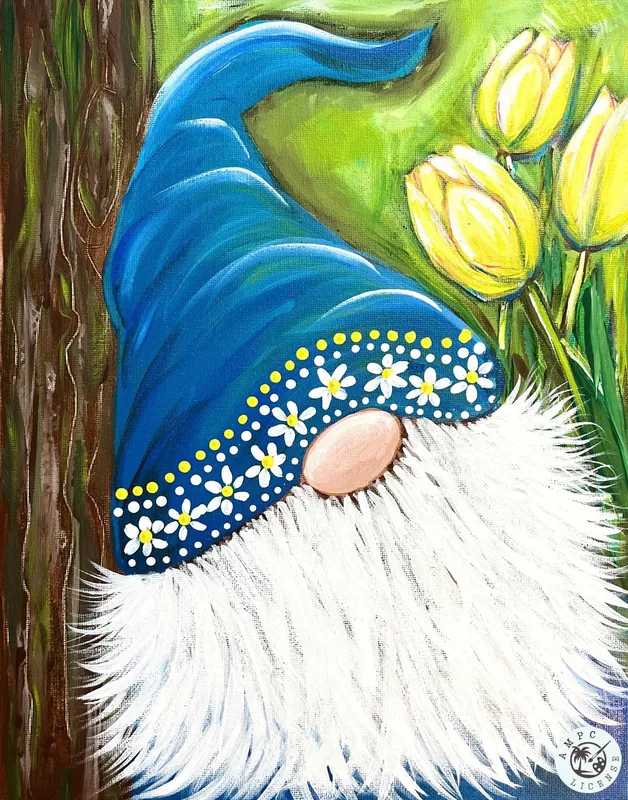 "Sleepy Spring Gnome" Canvas Painting/Adult
