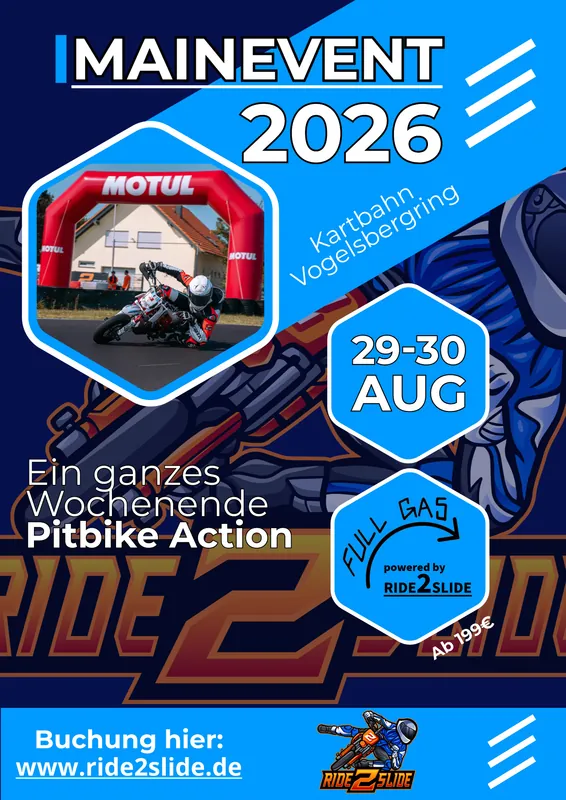 Das Mainevent des Jahres auf der Kartbahn Vogelsbergring in Wächtersbach Leih-Pitbikes und eigene Pitbikes sowie Pocketbikes