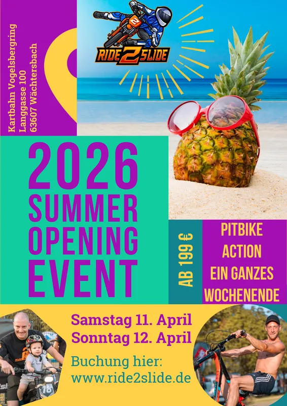 Summer Opening auf der Kartbahn Vogelsbergring in Wächtersbach Leih-Pitbikes und eigene Pitbikes sowie Pocketbikes
