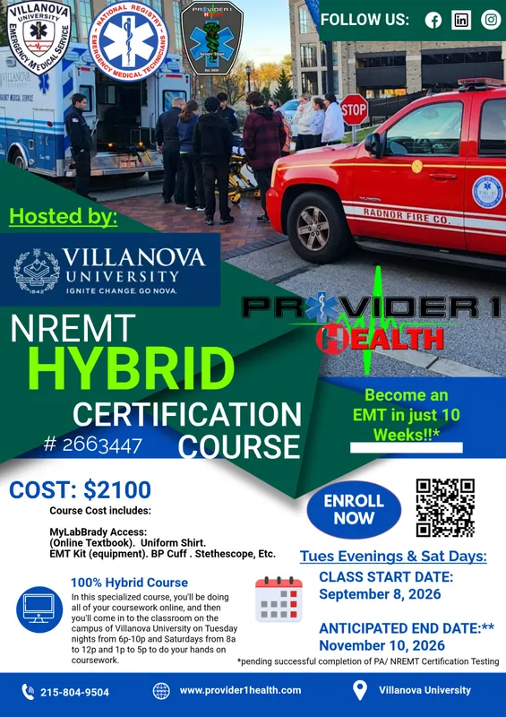 Sept. 2026 (Fall) Villanova Univ. Campus - Hybrid NREMT Initial Certification Program