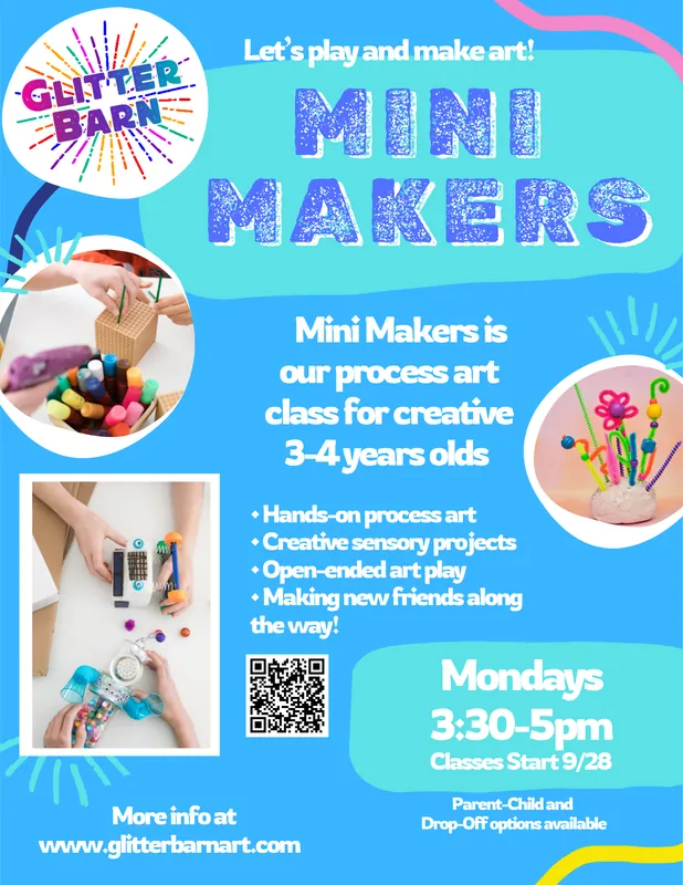 Mini Makers (Ages 3/4) -Fall 1, Mondays, 3:30-5pm