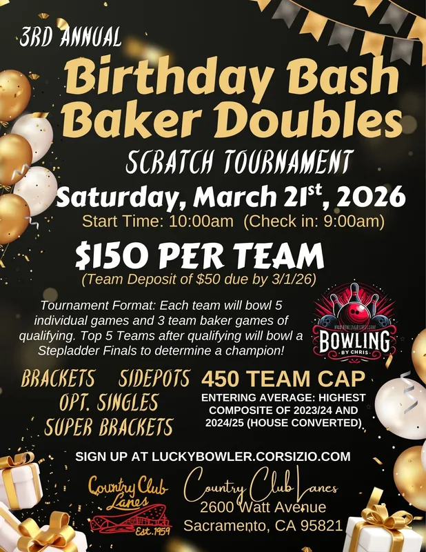 "Bowling by Chris" Birthday Bash Baker Doubles Scratch Tournament