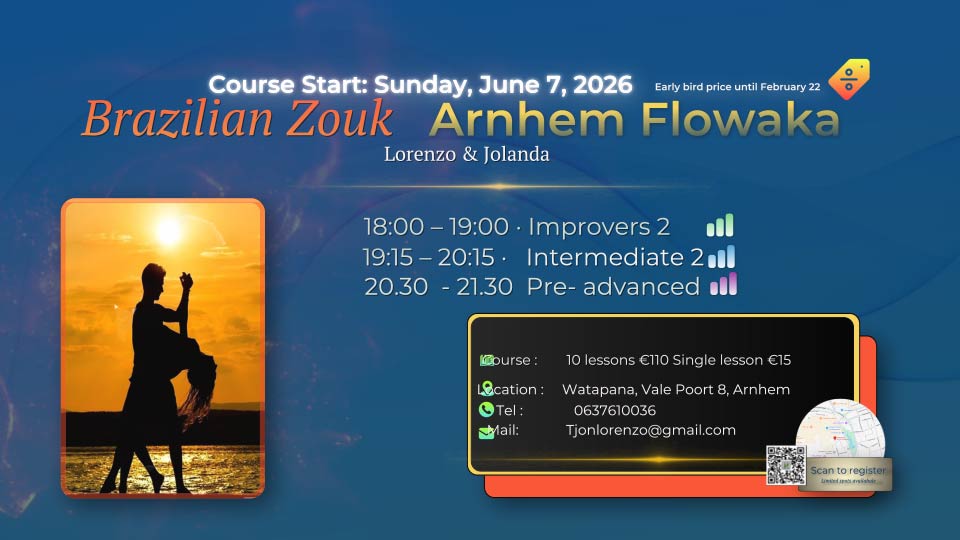 🌟 Brazilian Zouk Arnhem -  Intermediate 2  course (10 classes) Sunday, June 7, 2026 Course