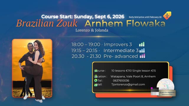 🌟 Brazilian Zouk Arnhem -  Intermediate 3  course (10 classes) Sunday, Sept 6, 2026 Course