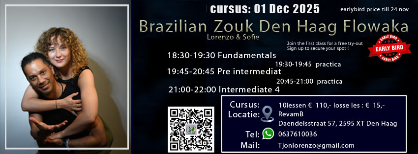 ⭐Summer course Brazilian Zouk Den Haag-pre intermediat course (10 classes) Dec 01 th 2025