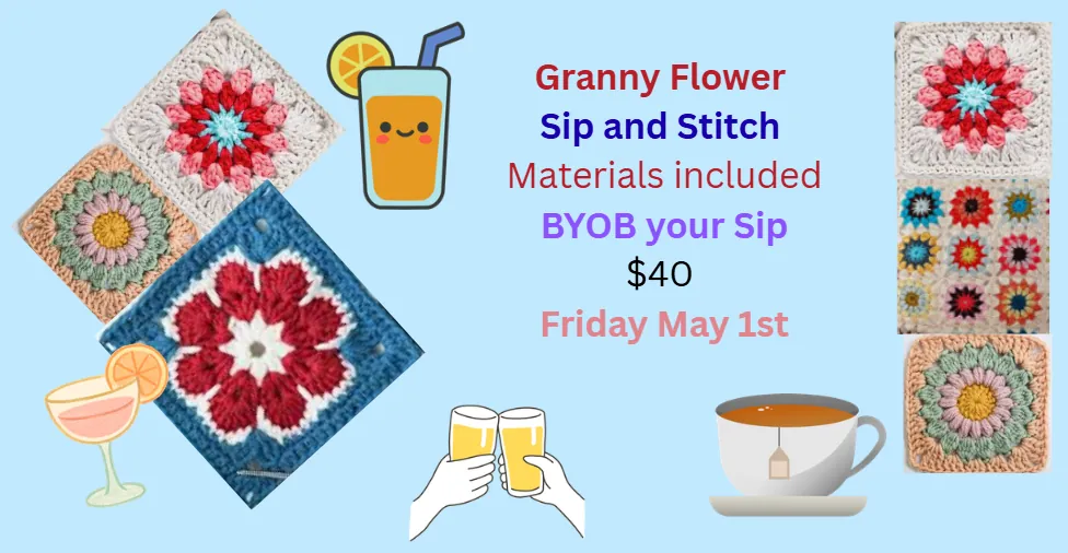 Sip and Stitch Granny flower square