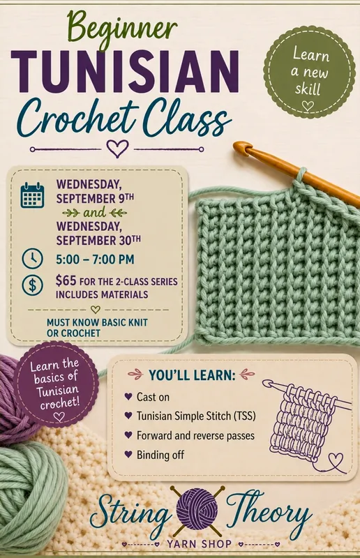 Tunisian Crochet with Julie 2 Classes 9/9 and 9/30