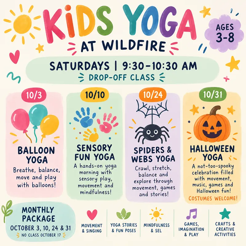 Monthly Kid’s Yoga at Wildfire! OCTOBER!