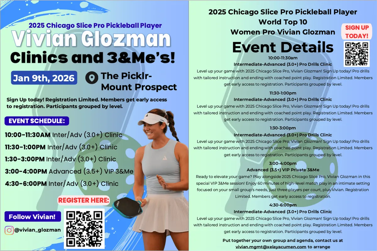 The Picklr Mount Prospect - Advanced (3.5+) VIP Private 3&Me with World Top 10 Women Pro Vivian Glozman