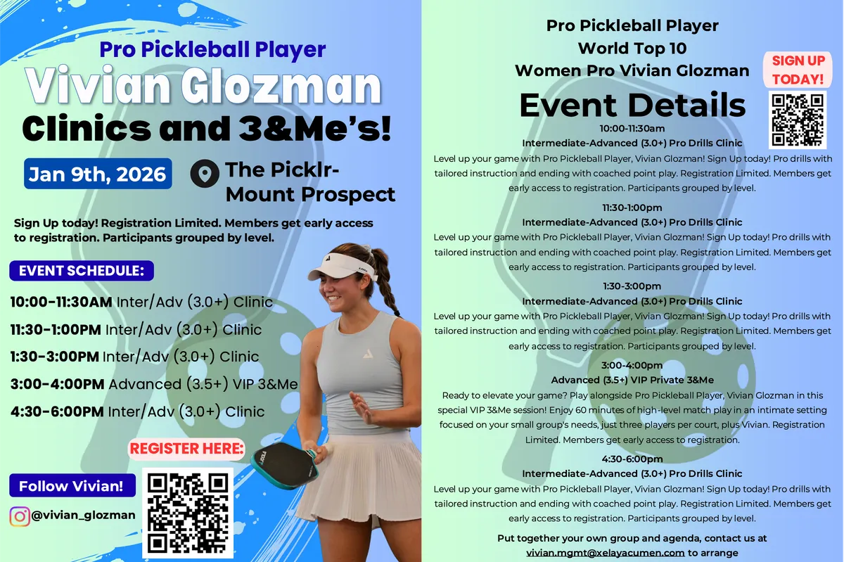 The Picklr Mount Prospect - Advanced (3.5+) VIP Private 3&Me with World Top 10 Women Pro Vivian Glozman