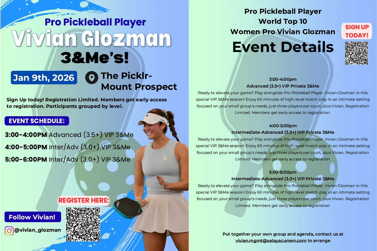 The Picklr Mount Prospect - Intermediate-Advanced (3.0+) VIP Private 3&Me with World Top 10 Women Pro Vivian Glozman