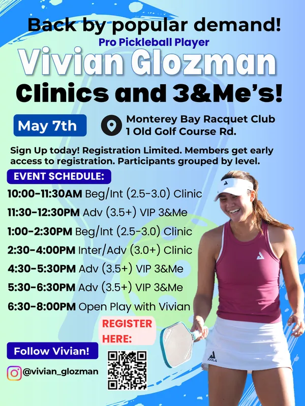 Intermediate-Advanced (3.0+) Pro Drills Clinic with World Top 10 Women Pro, Vivian Glozman