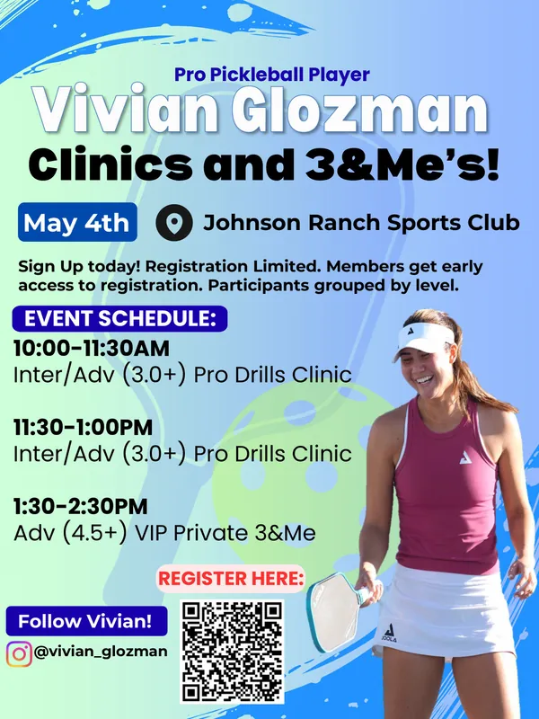 Intermediate-Advanced (3.0+) Pro Drills Clinic with World Top 10 Women Pro, Vivian Glozman