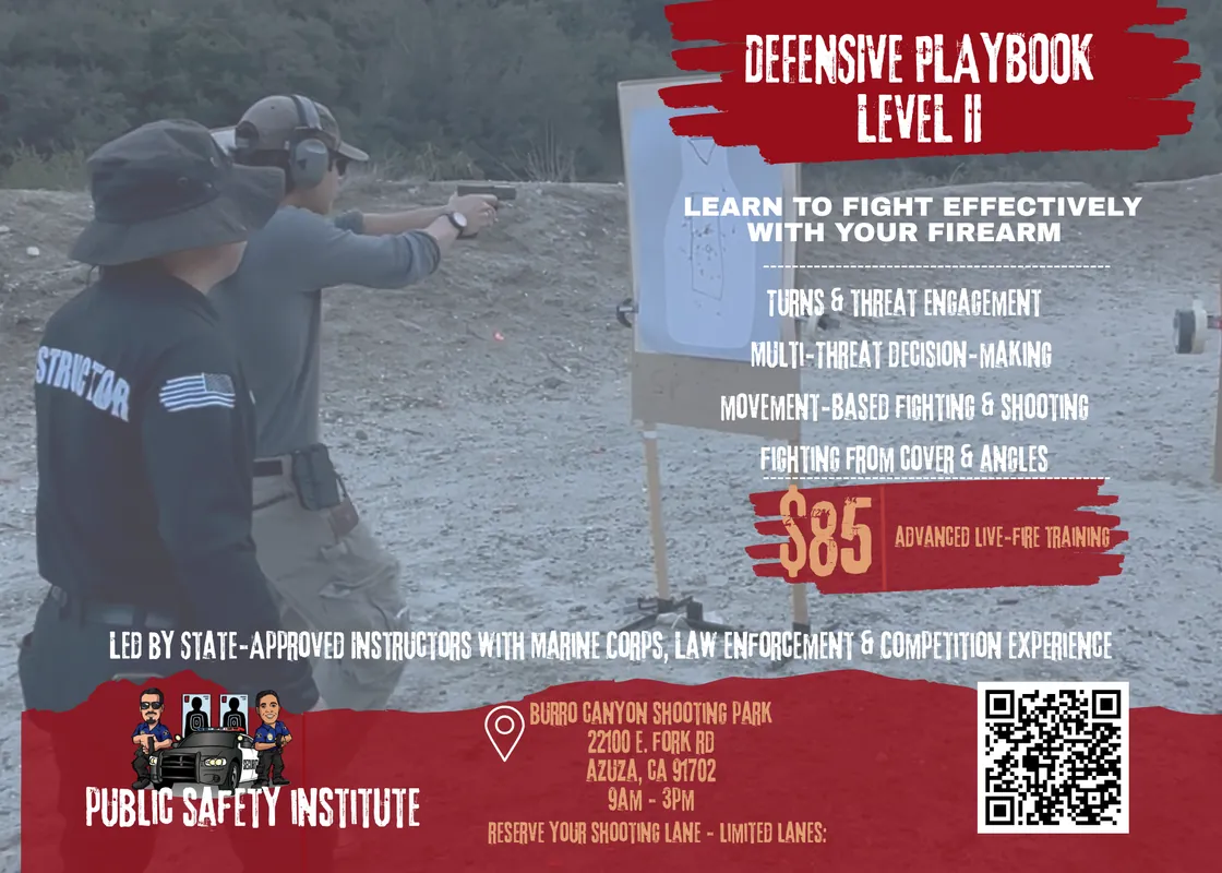 Defensive Playbook Level II: Learn to Fight with your Firearms - Fighting from Cover & Angles - Movement Base Shooting - Multi-Threats - Turns & Threat Engagement