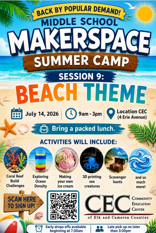 *MAKERSPACE M.S. SUMMER CAMP SESSION 9 - BEACH THEME REPEAT!