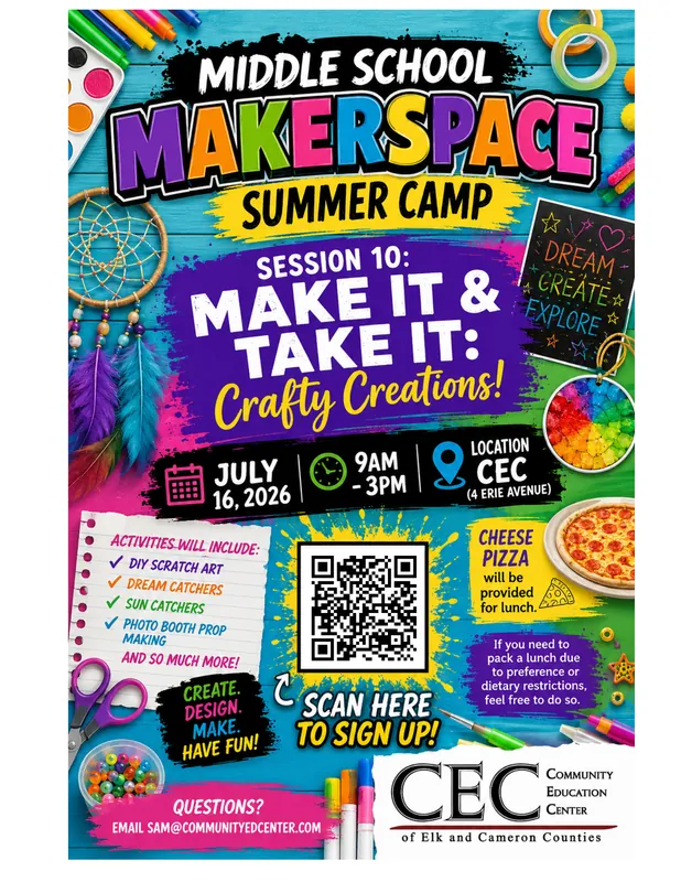 *MAKERSPACE M.S. SUMMER CAMP SESSION 10 - MAKE IT & TAKE IT CRAFTY CREATIONS