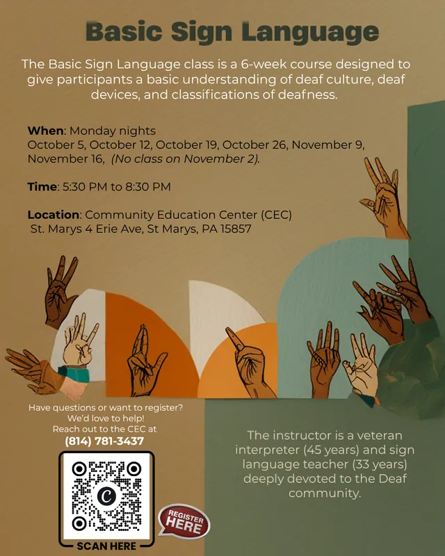 The Basic Sign Language class is a 6-week course